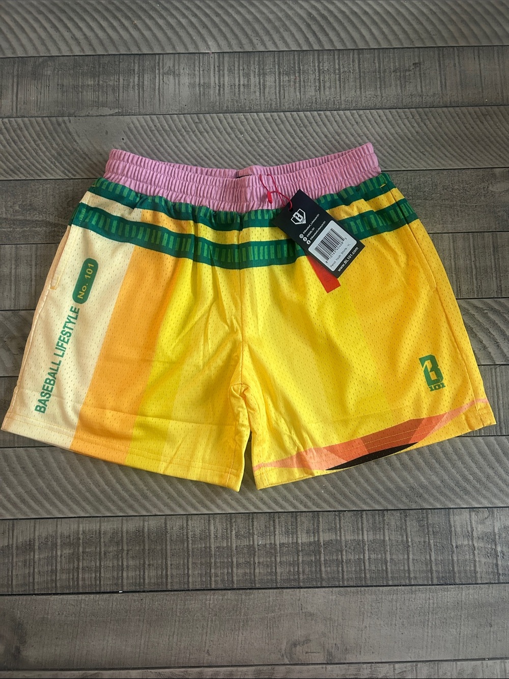 Unbranded Kids Yellow Athletic Shorts with Pink Waistband